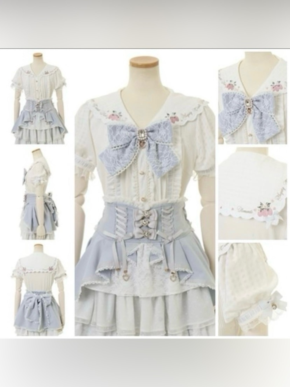 Liz Lisa Style Strawberry Embroidered Sailor Ribbed Blouse